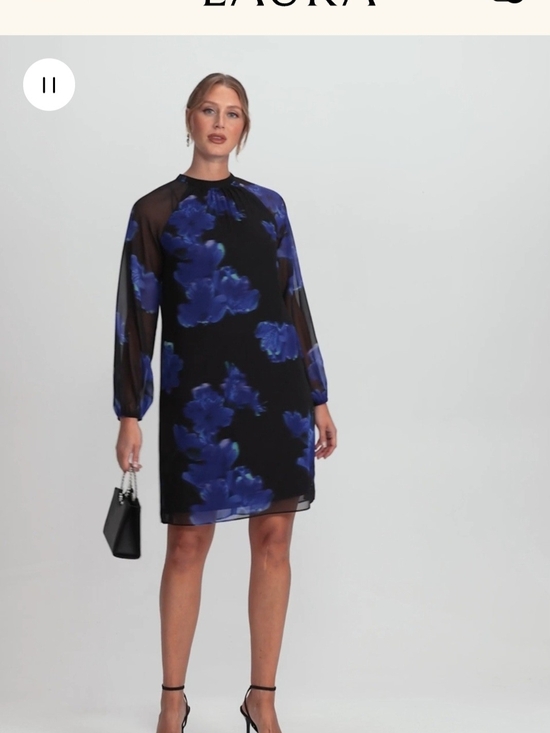 Laura Dresses & Skirts - Long Sleeve Floral Sheer-Sleeve Shift Dress by LAURA